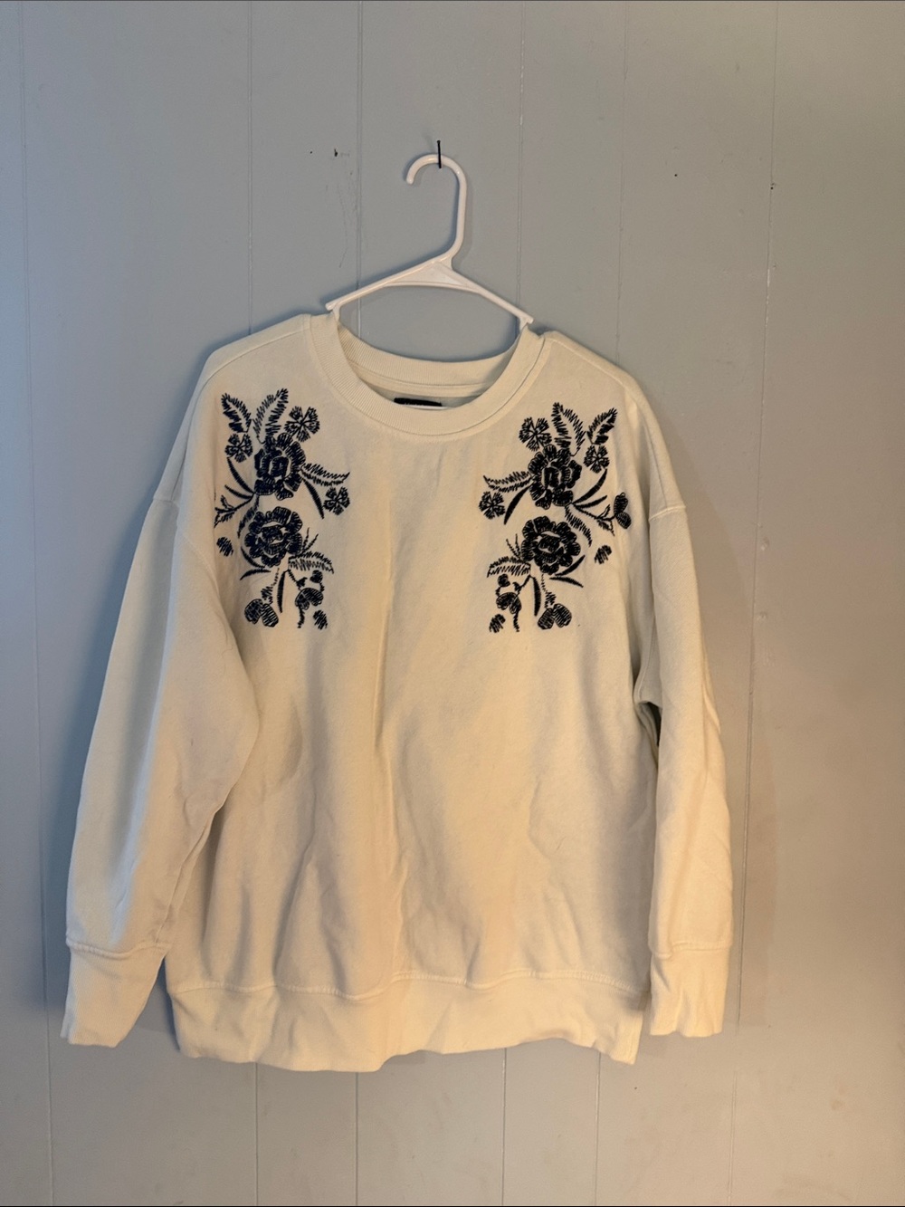 Studio Y Cream Sweater with Black Floral Embroidery